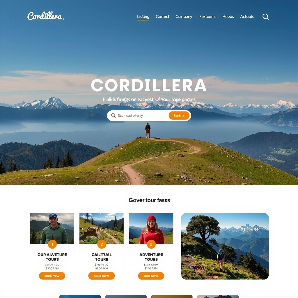 Cordillera Adventure Tours website with mountain scenery